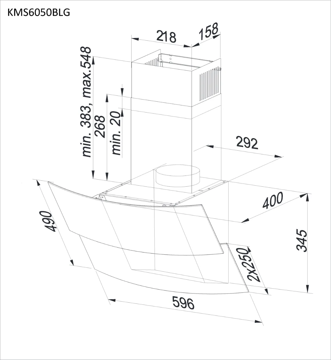Obrázok ODSÁVAČ ŠIKMÝ KOMÍNOVÝ KMS6050BLG
