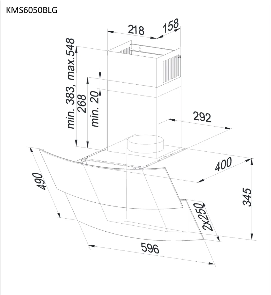 Obrázok ODSÁVAČ ŠIKMÝ KOMÍNOVÝ KMS6050BLG
