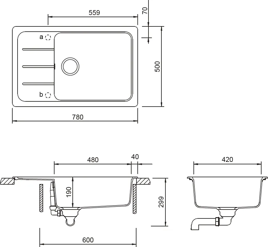 Obrázok Drez FORMHAUS D-100LS CROMA Horné uloženie