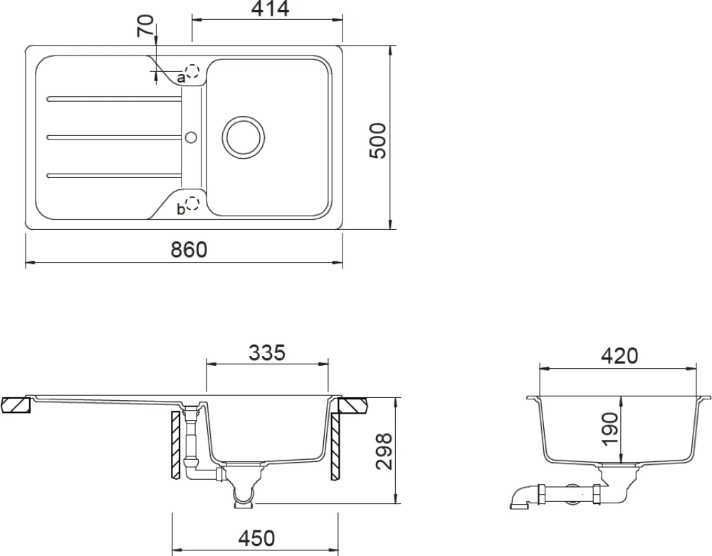 Obrázok Drez FORMHAUS D-100 ASPHALT Spodné uloženie