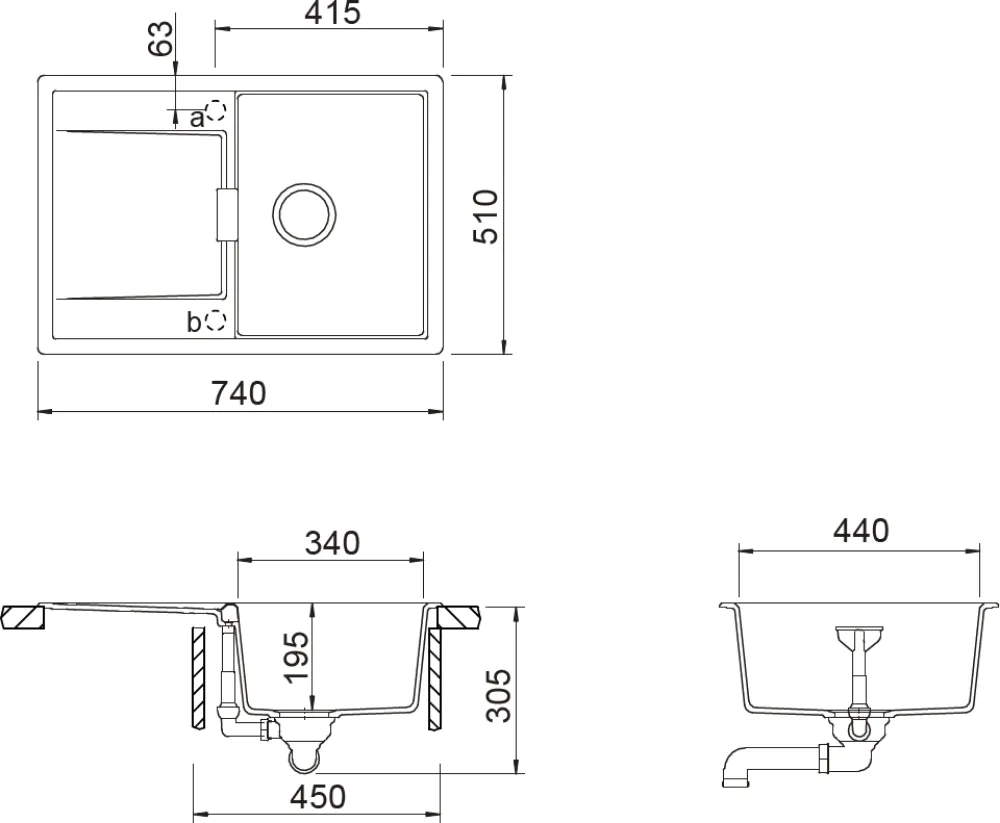 Obrázok Drez MONO D-100S DUSK Spodné uloženie