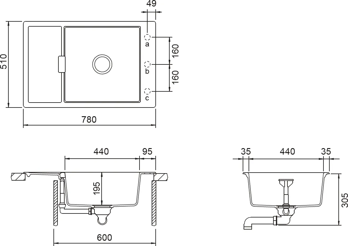 Obrázok Drez MONO D-100XS DUSK Horné uloženie