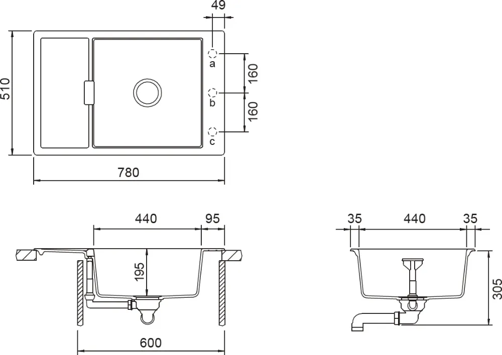 Obrázok Drez MONO D-100XS DUSK Spodné uloženie