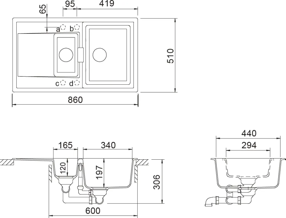 Obrázok Drez MONO D-150 DUSK Horné uloženie