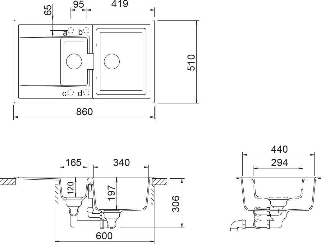 Obrázok Drez MONO D-150 DUSK Spodné uloženie