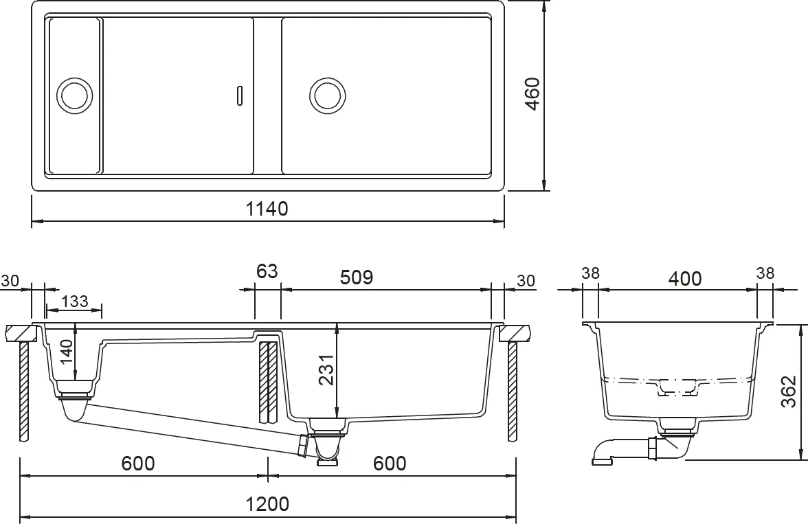 Obrázok Drez PREPSTATION D-150 DUSK Horné uloženie