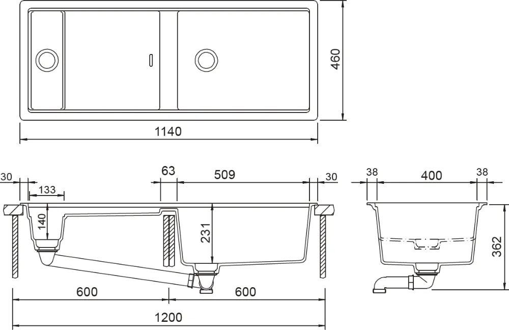 Obrázok Drez PREPSTATION D-150 NIGHT Horné uloženie