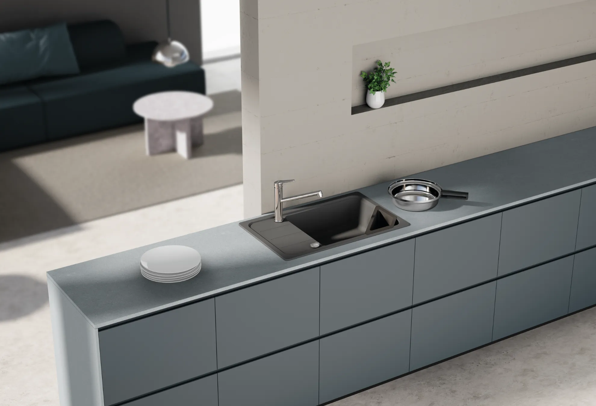 Obrázok Drez FORMHAUS D-100LS ASPHALT Spodné uloženie