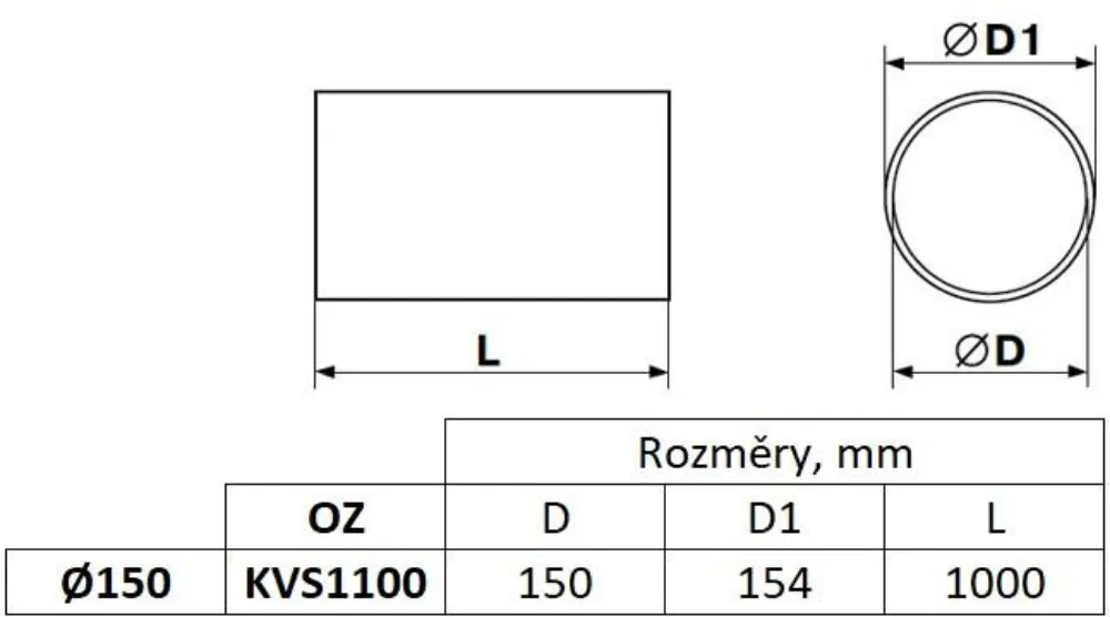 Obrázok Kanál okrúhly fi 150 mm, dĺžka 1,0 m biely
