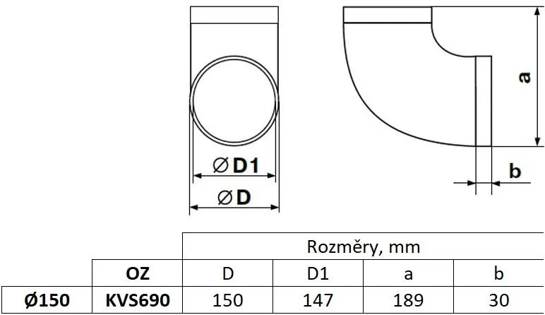 Obrázok Okrúhle koleno fi 150 mm, 90°, biele