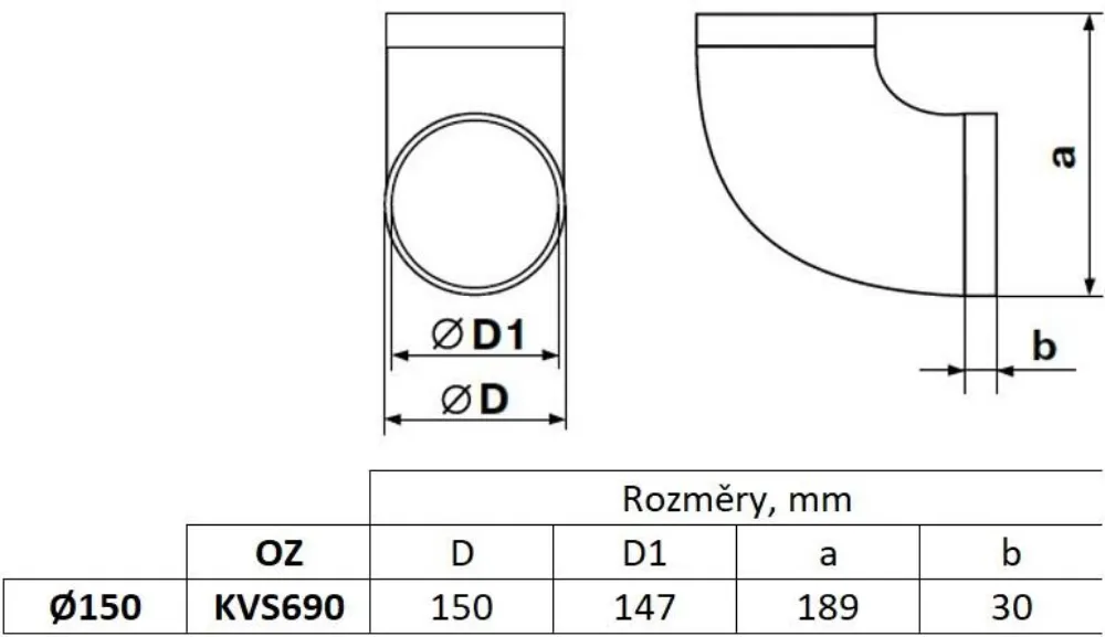 Obrázok Okrúhle koleno fi 150 mm, 90°, biele