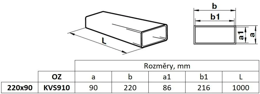 Obrázok Kanál plochý 220x90 mm, dĺžka 1,0 m, biely