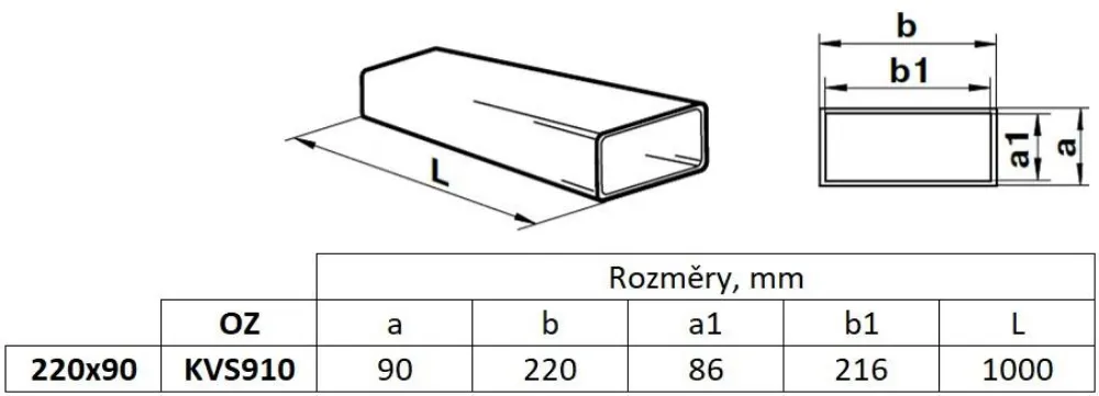 Obrázok Kanál plochý 220x90 mm, dĺžka 1,0 m, biely