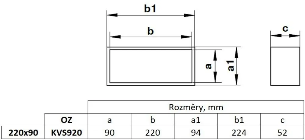 Obrázok Spojka, kanál plochý 220x90 mm, biely