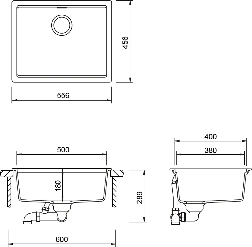 Obrázok Dřez KIRUNA N-100L NIGHT Uložení do roviny