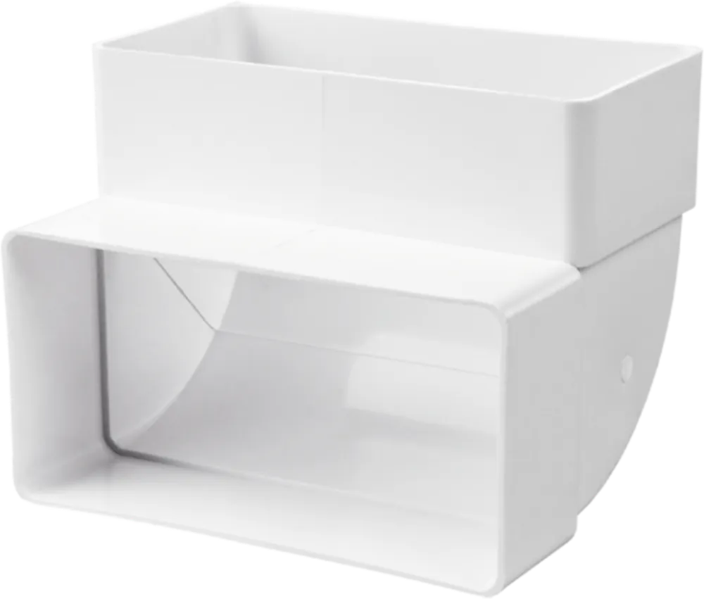 Zvislé koleno, plochý kanál 220x90 mm, 90°, biele