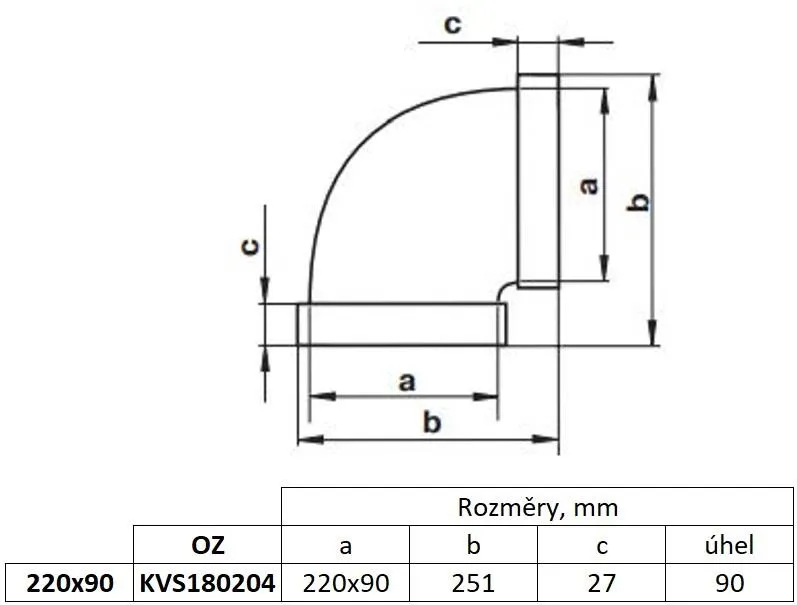 Obrázok Vodorovné koleno, plochý kanál 220x90 mm, 90°, biele