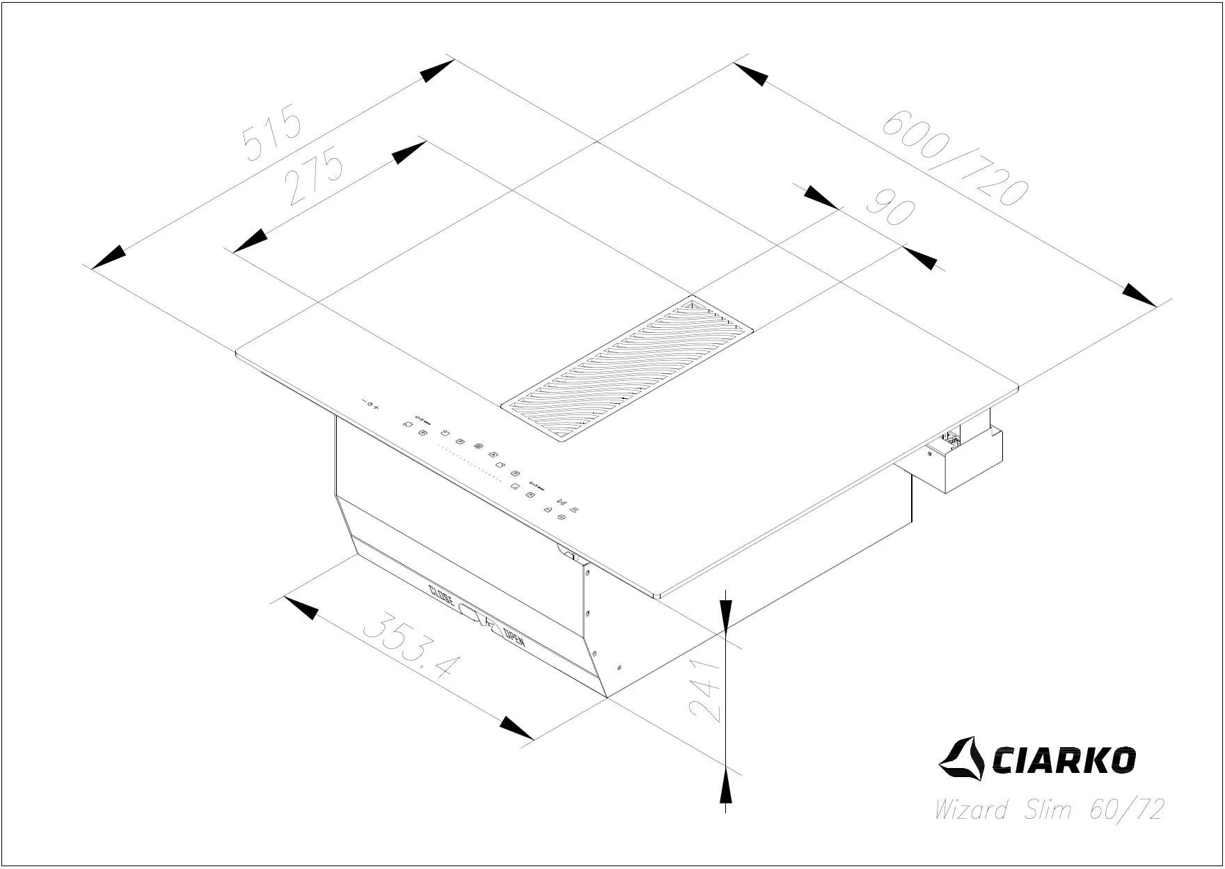 Obrázok INDUKČNÁ DOSKA S INTEGROVANÝM ODSÁVAČOM WIZARD SLIM 72 CDB7201C