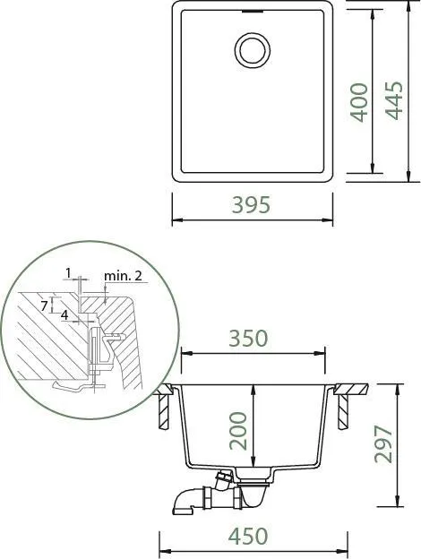 Obrázok Dřez GREENWICH N-100S Stone (do roviny)