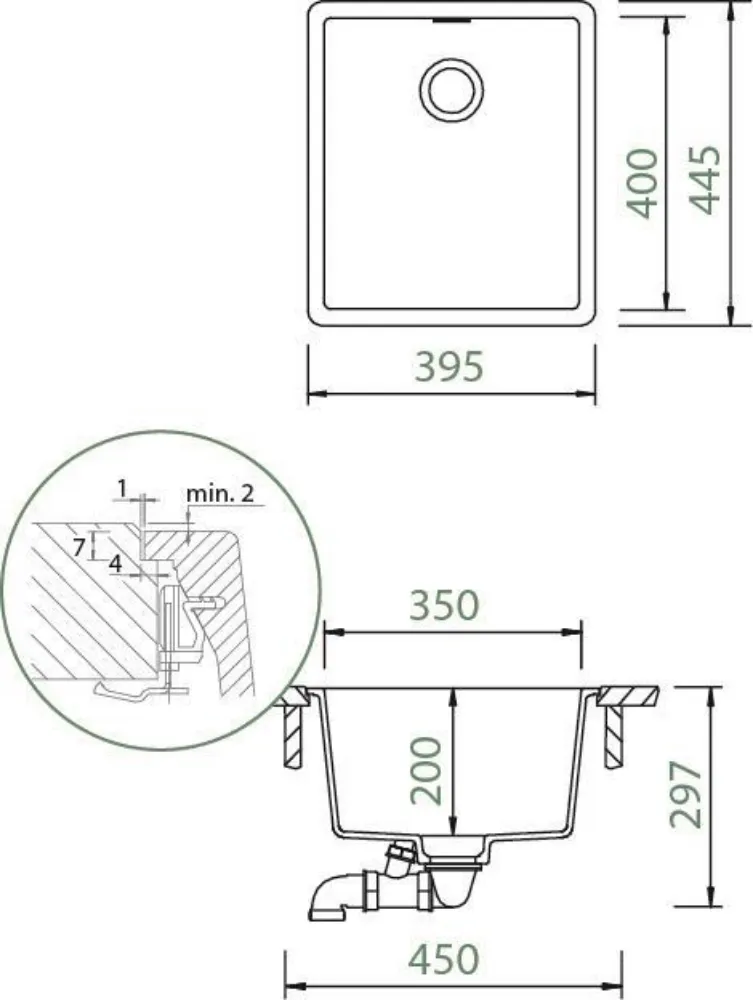 Obrázok Dřez GREENWICH N-100S Stone (do roviny)