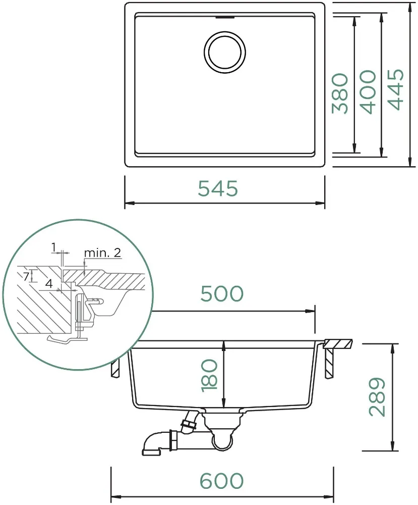 Obrázok Dřez KIRUNA N-100L AllBlack Night Uložení do roviny