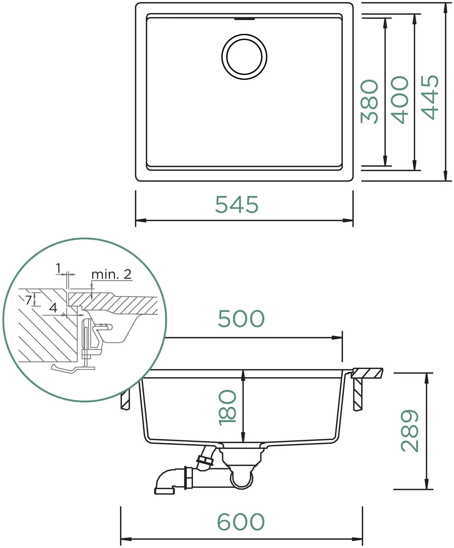Obrázok Dřez KIRUNA N-100L Day Uložení do roviny