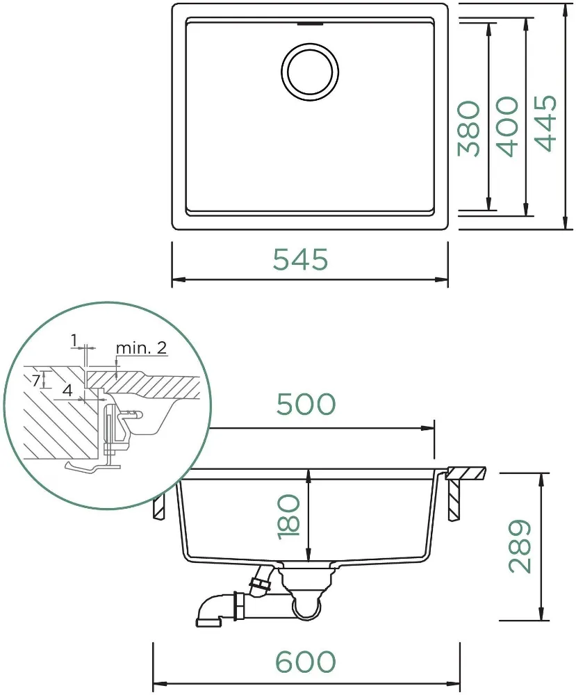 Obrázok Dřez KIRUNA N-100L Day Uložení do roviny