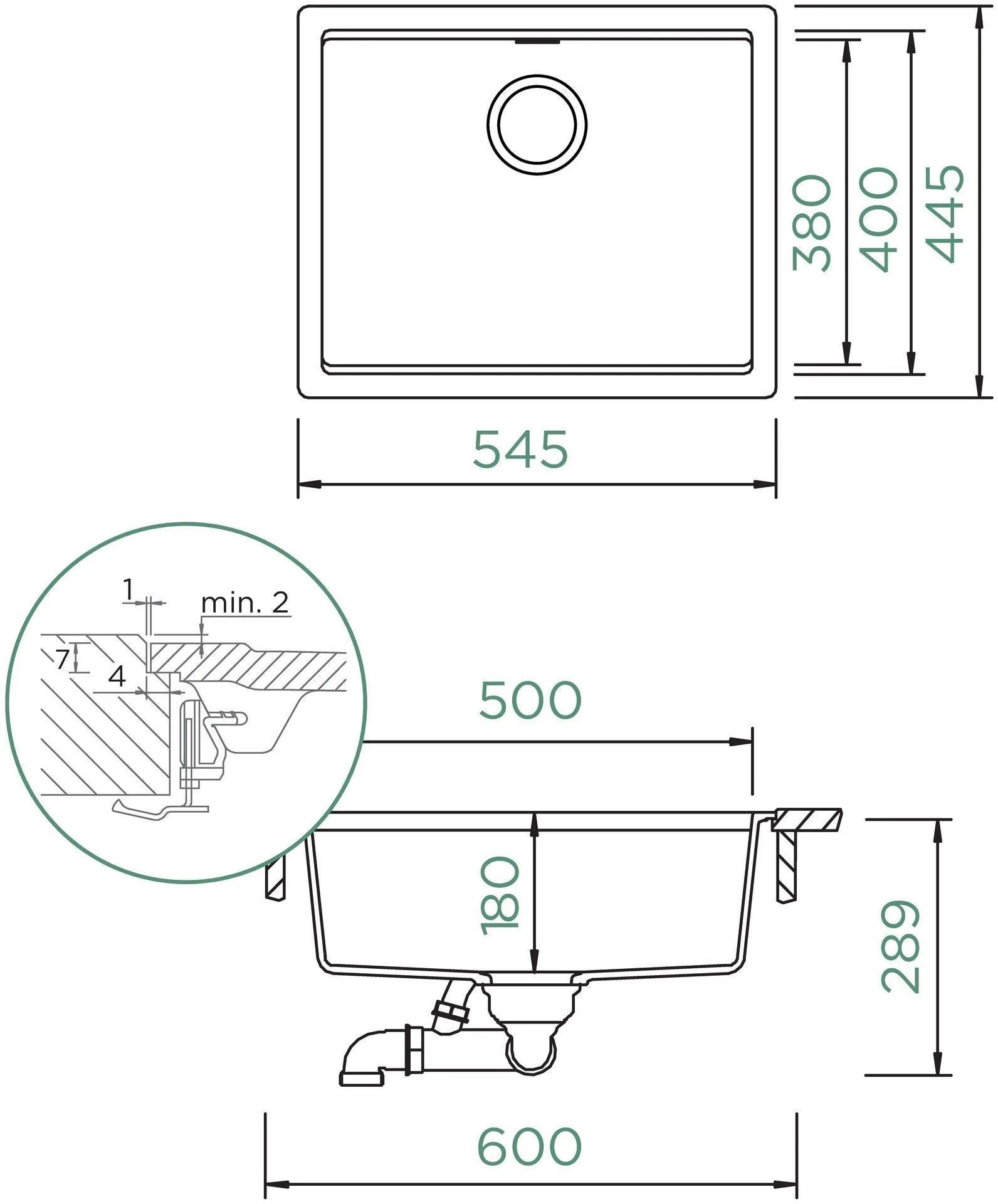 Obrázok Dřez KIRUNA N-100L Twilight Uložení do roviny