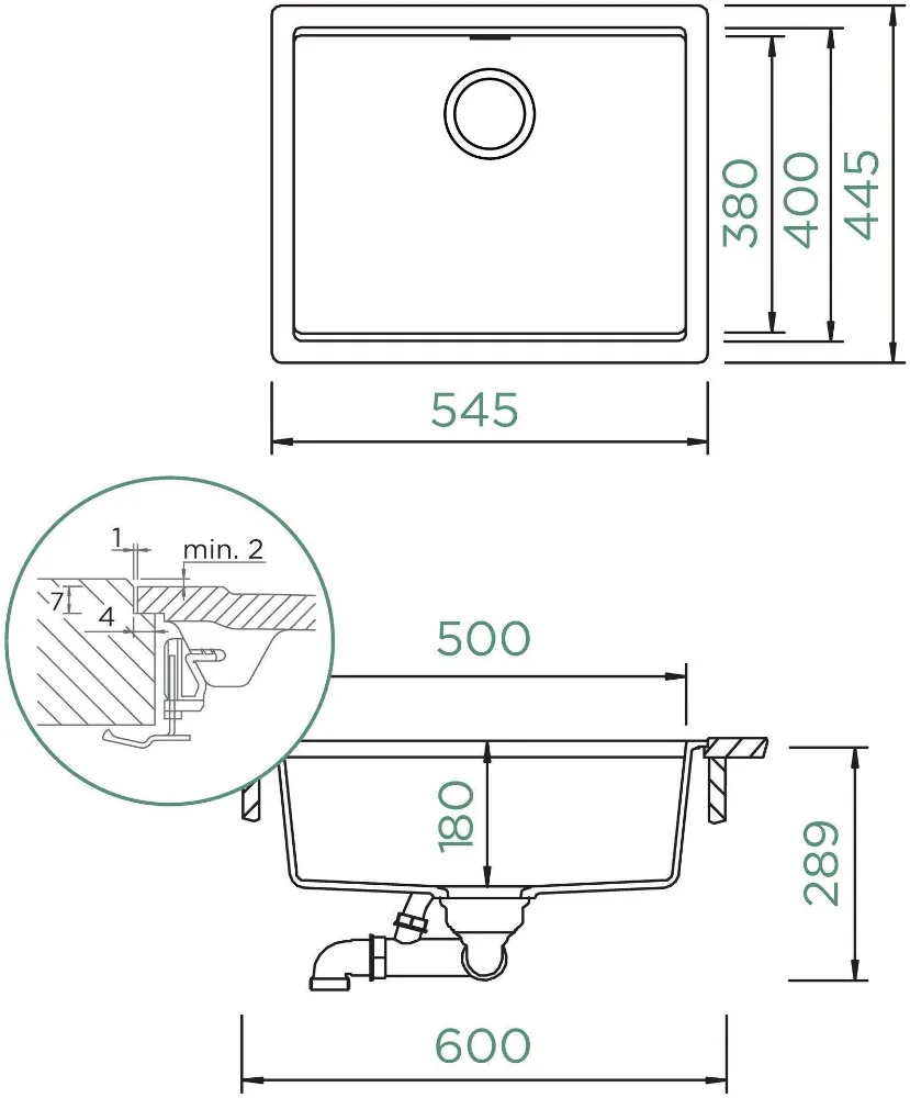 Obrázok Dřez KIRUNA N-100L Twilight Uložení do roviny
