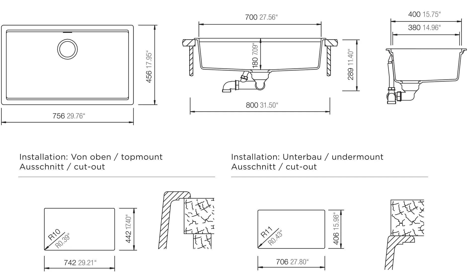 Obrázok Dřez KIRUNA N-100XL AllBlack Night Spodní uložení