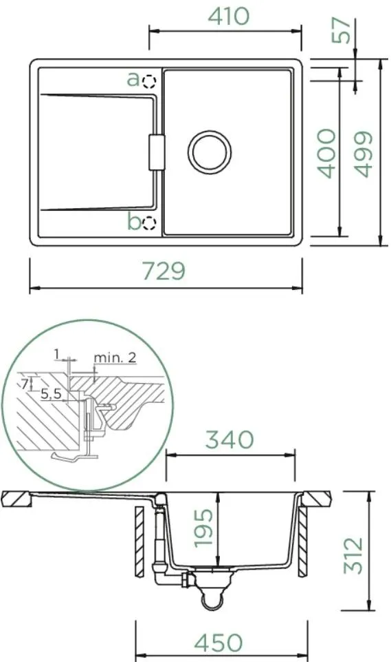 Obrázok Dřez MONO D-100S Bronze Uložení do roviny