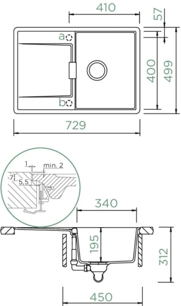 Obrázok Dřez MONO D-100S Bronze Uložení do roviny