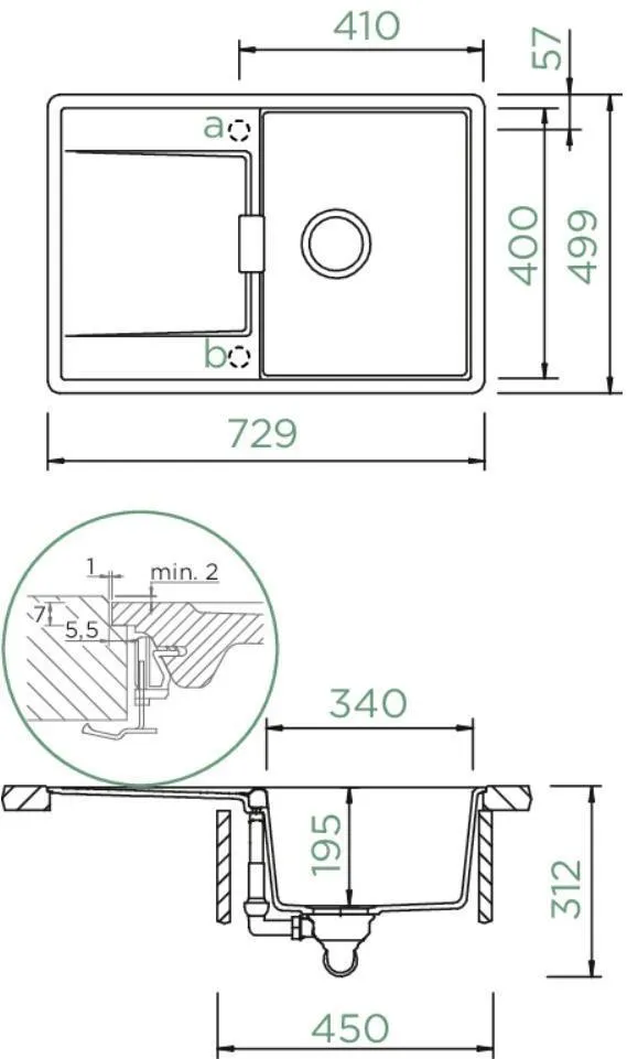 Obrázok Dřez MONO D-100S Stone Uložení do roviny