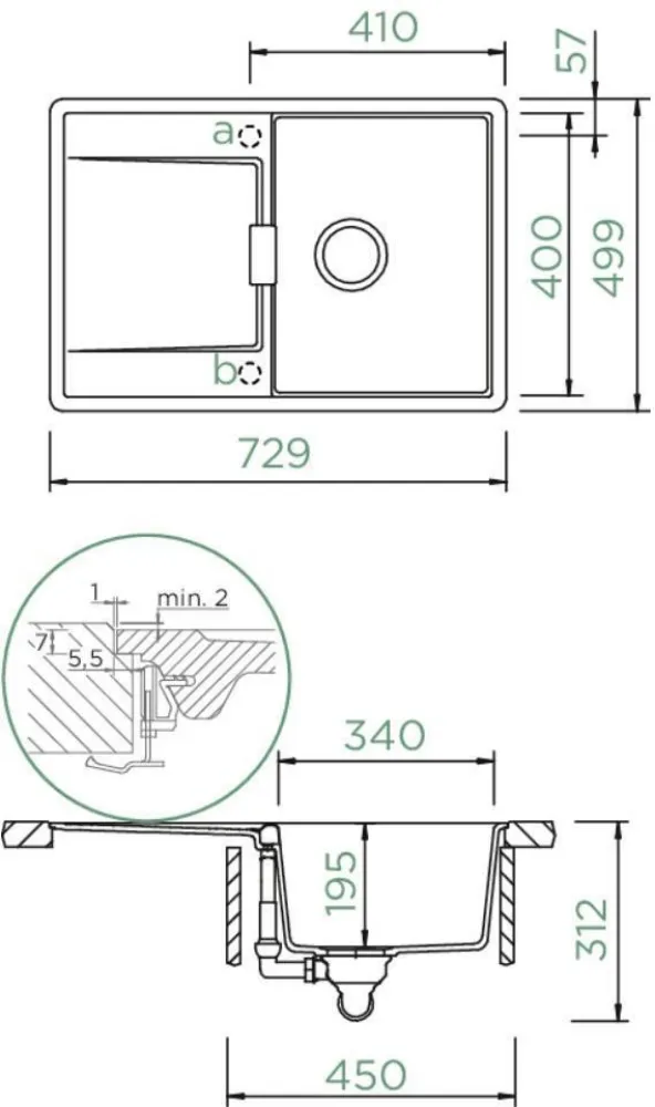 Obrázok Dřez MONO D-100S Stone Uložení do roviny