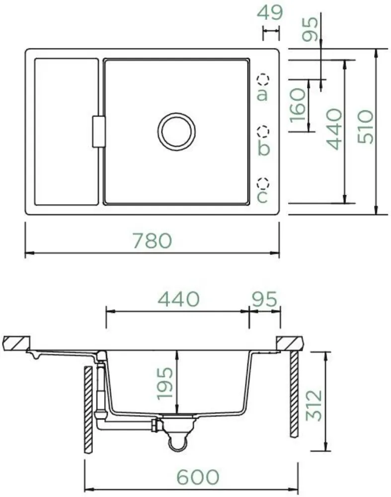 Obrázok Dřez MONO D-100XS Berry Spodní uložení