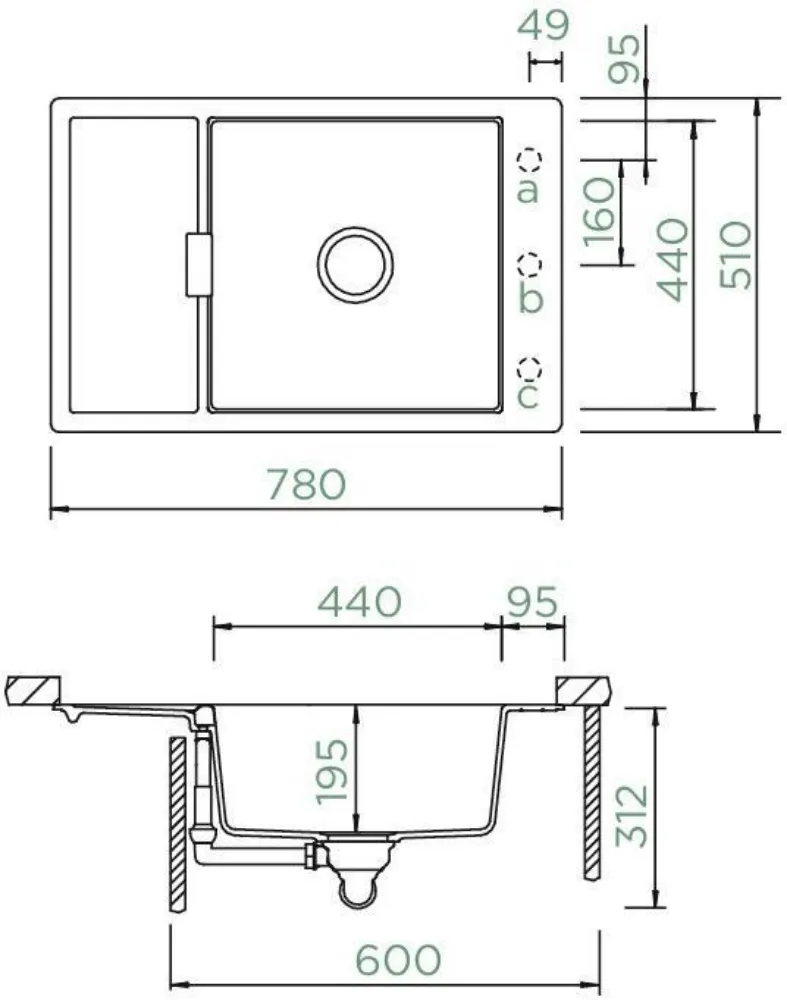 Obrázok Dřez MONO D-100XS Ivy Spodní uložení