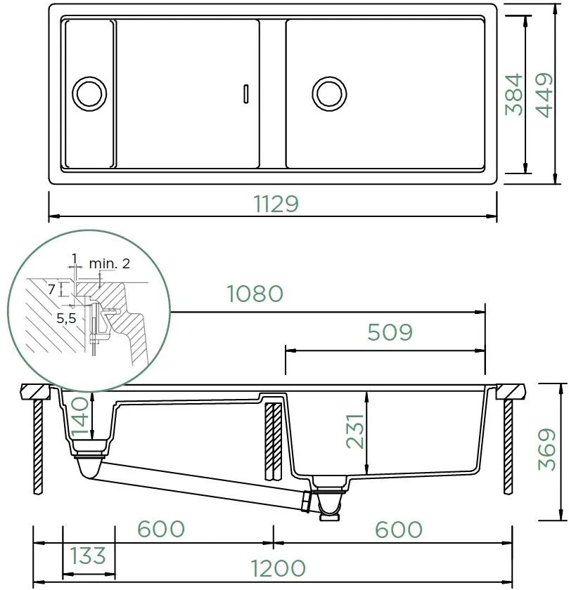 Obrázok Dřez PREPSTATION D-150 Day Uložení do roviny