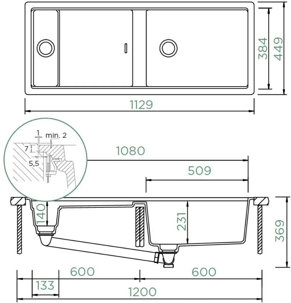Obrázok Dřez PREPSTATION D-150 Day Uložení do roviny