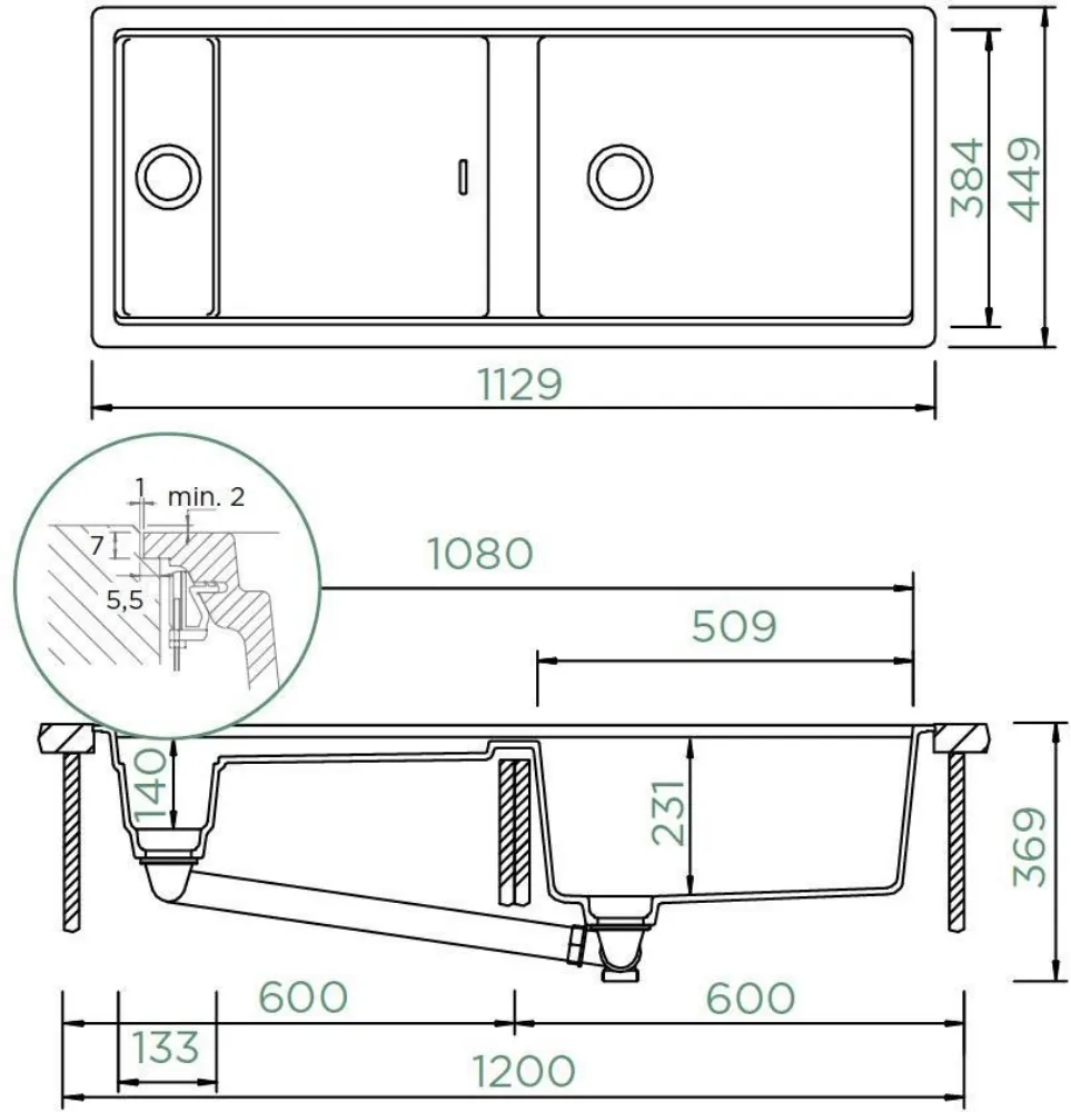 Obrázok Dřez PREPSTATION D-150 Ivy Uložení do roviny