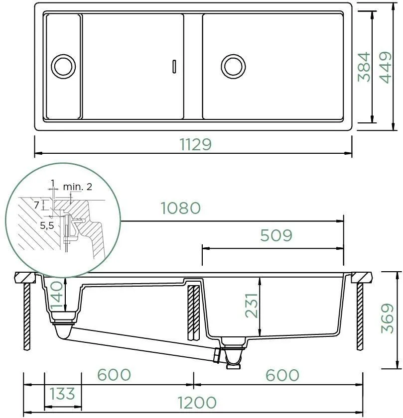 Obrázok Dřez PREPSTATION D-150 Night Uložení do roviny