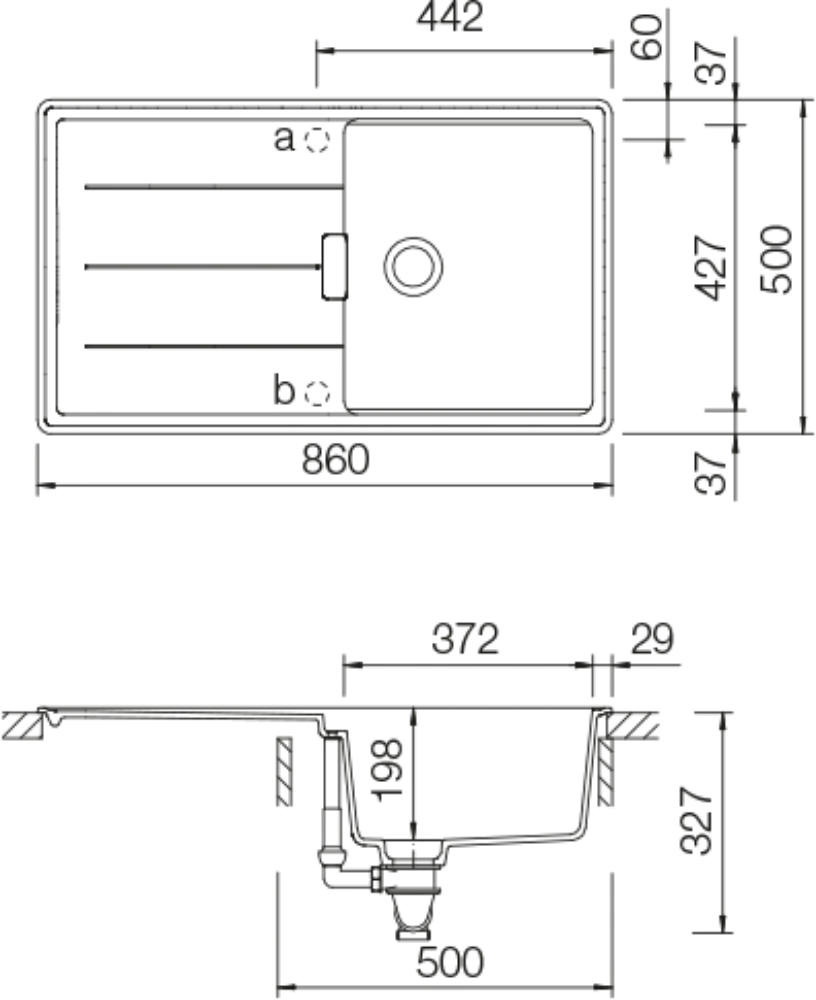Schéma pro vestavbu dřezu