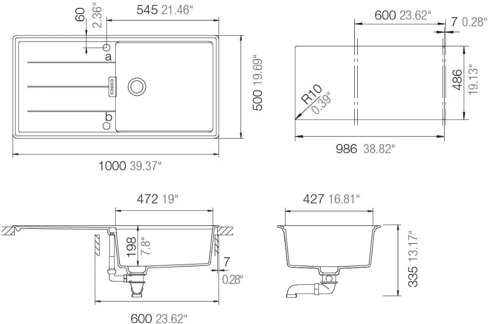 Obrázok Dřez Tia D-100L Berry horní uložení