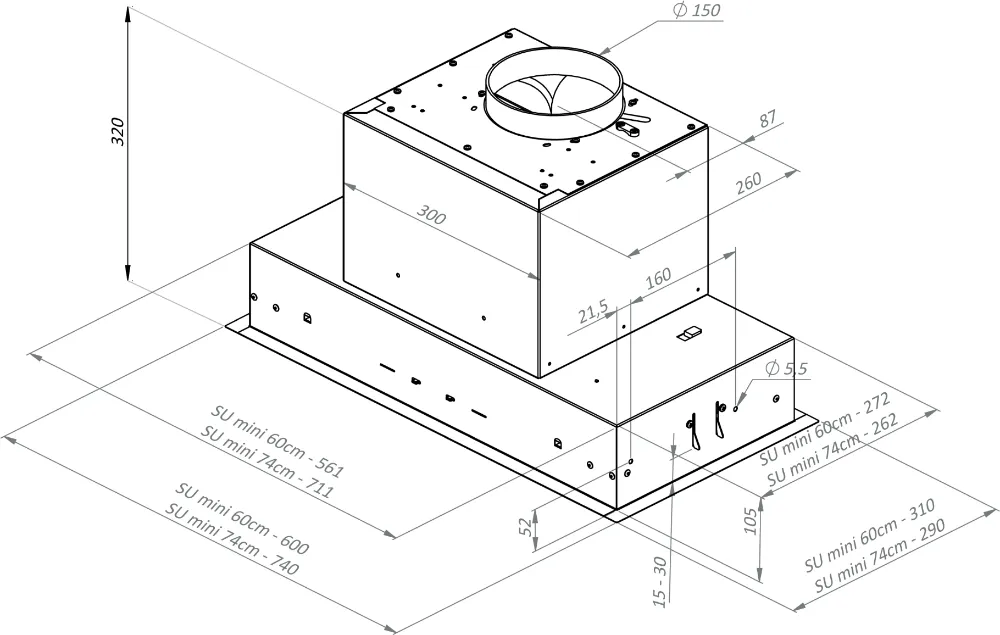 Obrázok Odsávač vstavaný do skrinky SU Mini 74 Black (CDZ7402C)