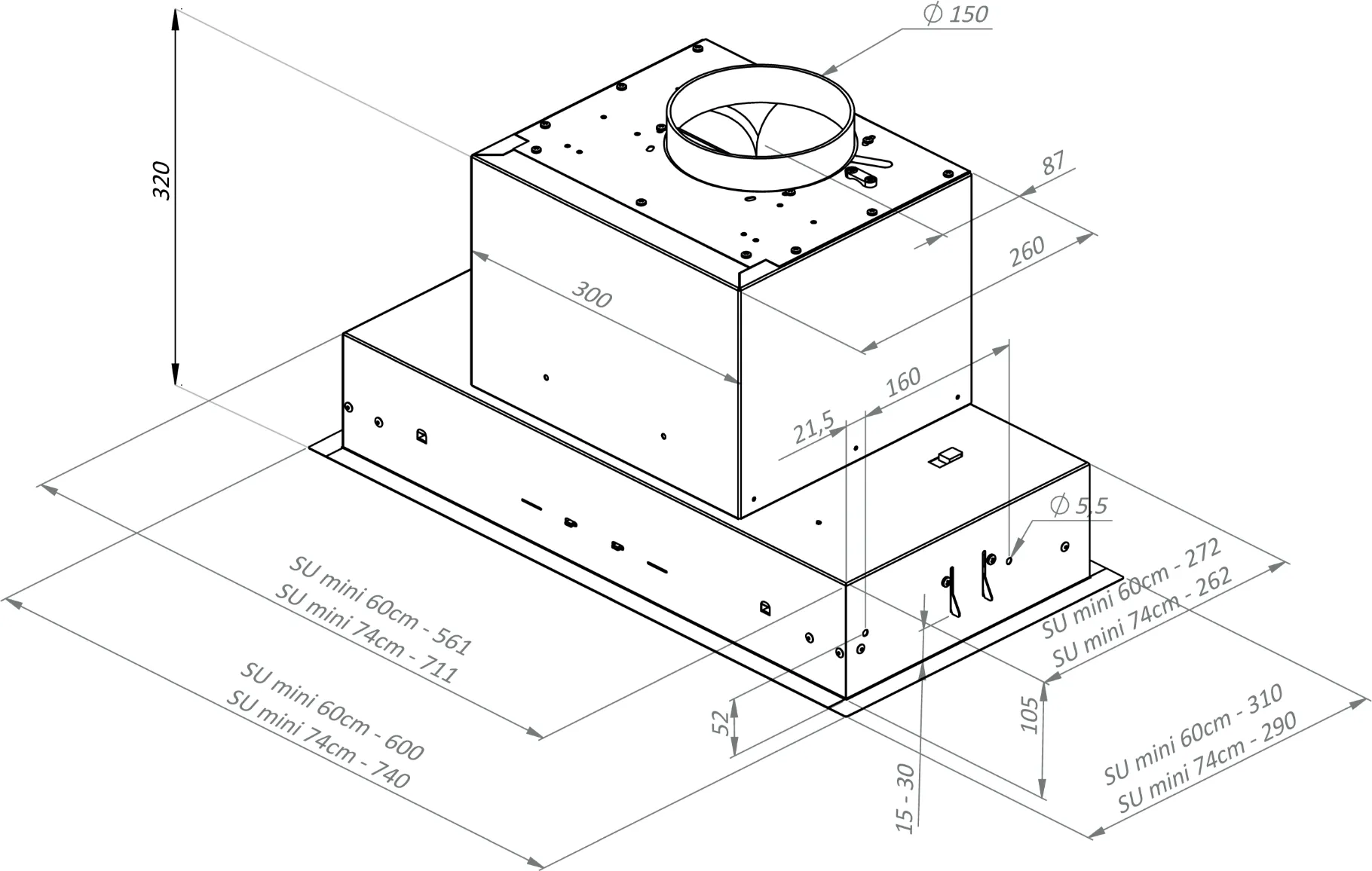 Obrázok Odsávač vstavaný do skrinky SU Mini 74 White (CDZ7402B)