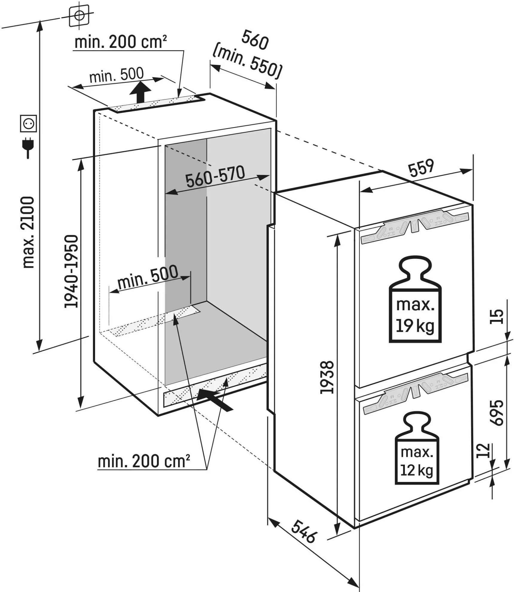 Obrázok VESTAVNÁ KOMBINOVANÁ CHLADNIČKA ICBNc 5623