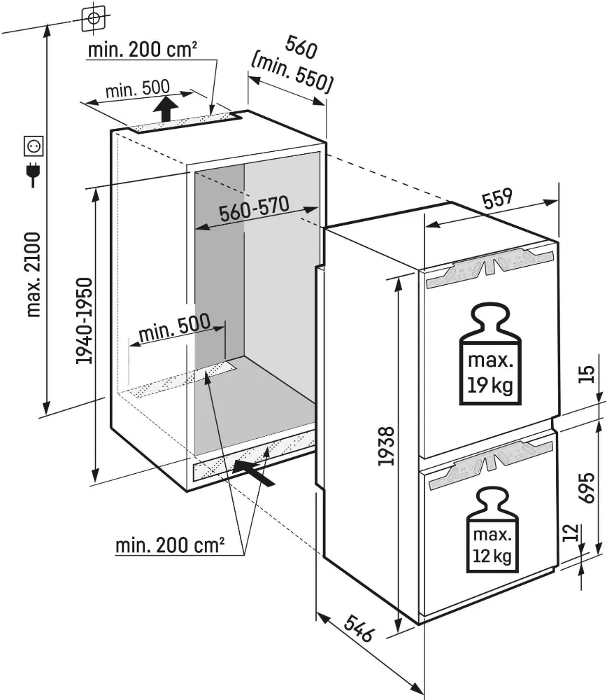 Obrázok VESTAVNÁ KOMBINOVANÁ CHLADNIČKA ICBNc 5623