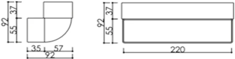 Obrázok Zvislé koleno, plochý kanál 220x92 mm, 90°, biele KVS7544