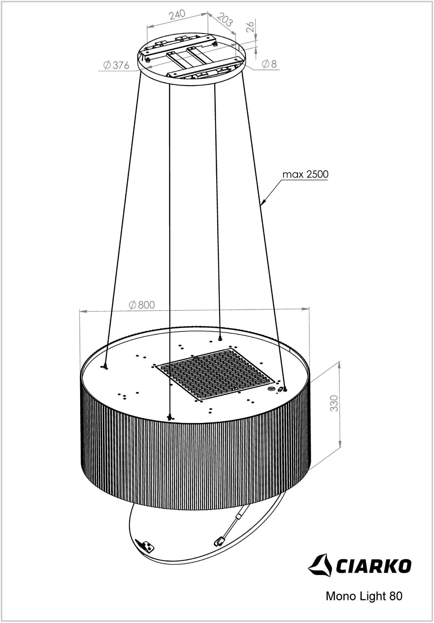 Obrázok OSTROVČEKOVÝ ODSÁVAČ MONO LIGHT 80 ECRU CDW8001E