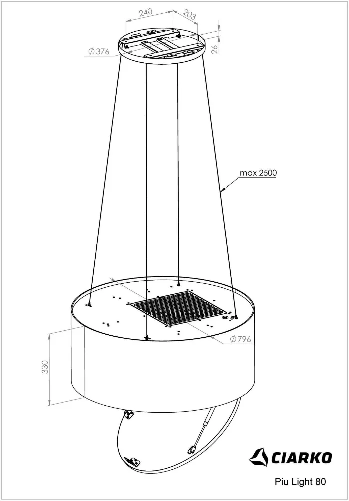 Obrázok OSTROVČEKOVÝ ODSÁVAČ PIU LIGHT 80 GOLD CDW8002Z
